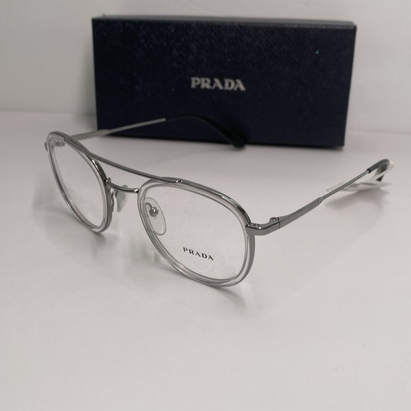 New Authentic Prada 66XV 07A1O1 - Clear METAL STAINLESS STEEL Eyeglasses - Picture 5 of 13